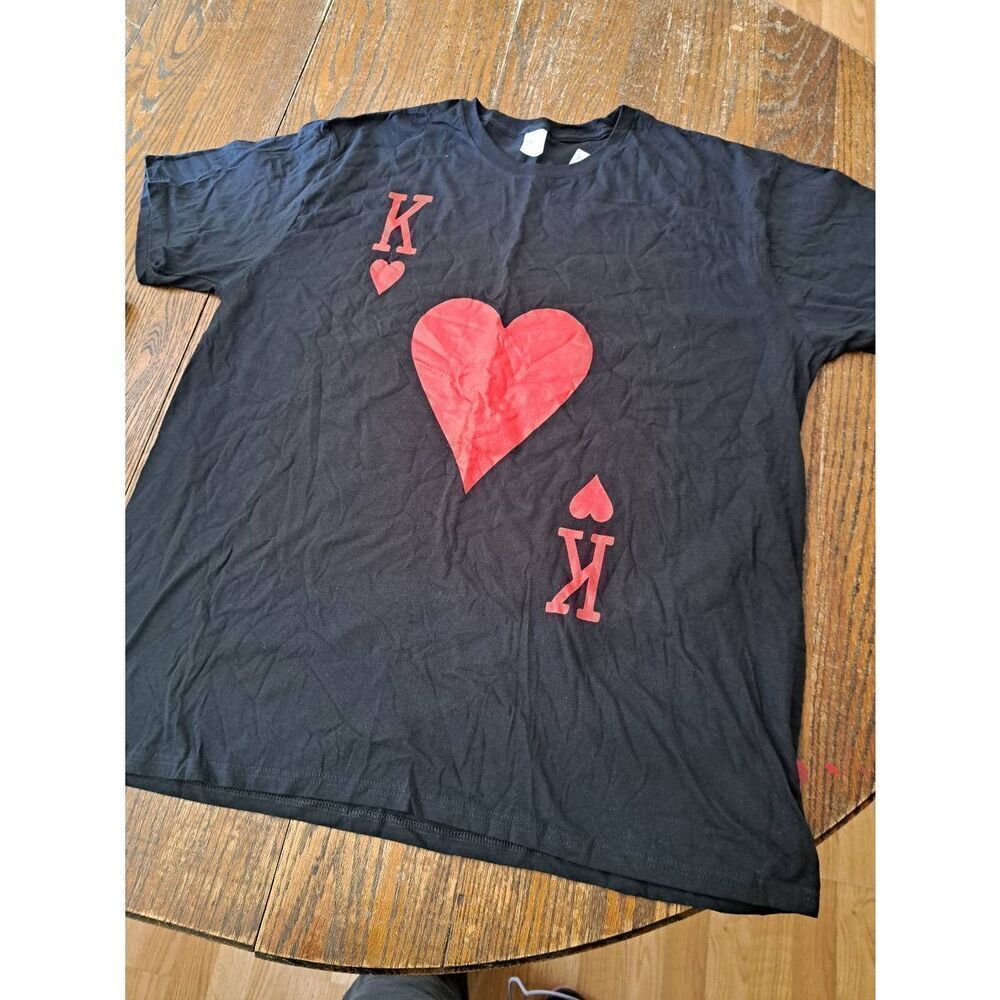 New King of Hearts T-Shirt Men 2XL Black Red Cotton Tee Pullover Crew Shirt